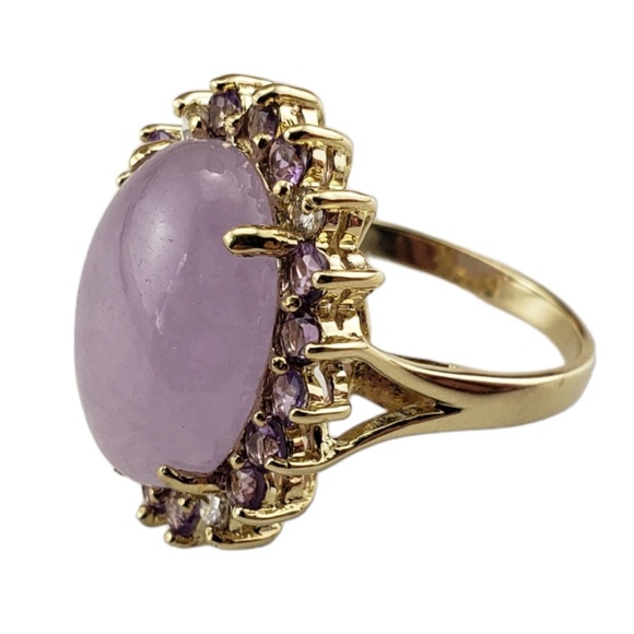 14K YG Jade, Amethyst & Diamond Ring Size 8 JAGi Certified #15762 - Picture 3 of 8